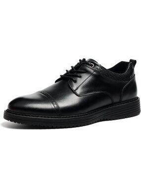 Men's Black Derby Genuine Leather Non Slip Casual Formal Oxford Dress Shoes